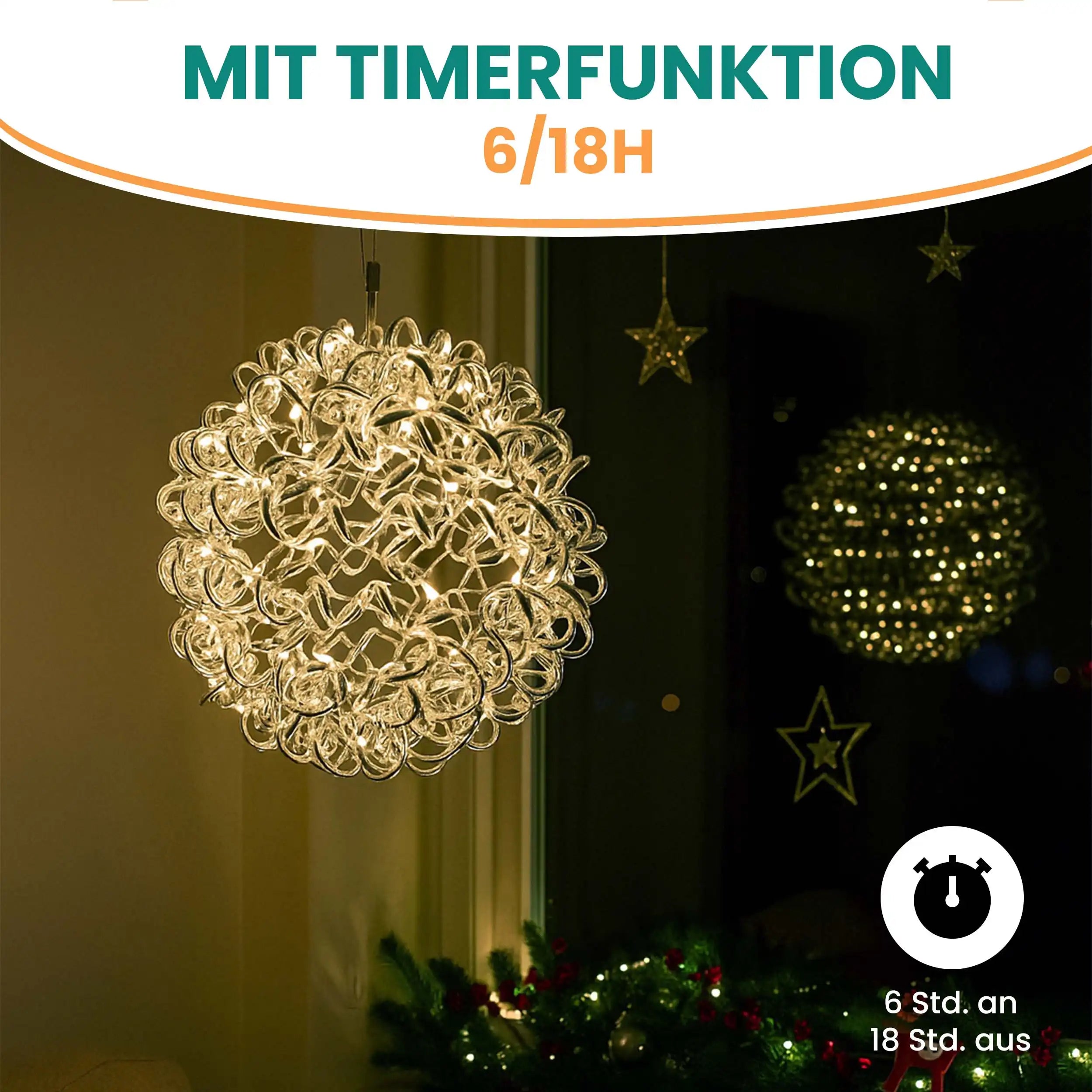 3D Drahtkugel Aluminium Ø 30 cm mit 80 LED warmweiß Timer-Funktion IP44