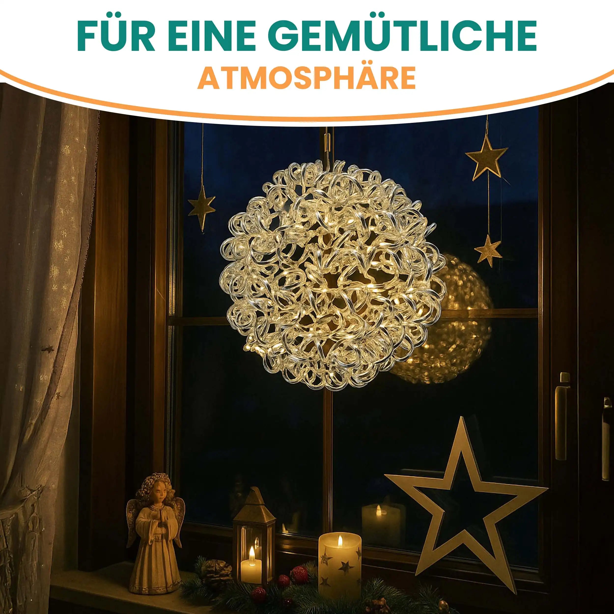 3D Drahtkugel Aluminium Ø 30 cm mit 80 LED warmweiß Timer-Funktion IP44